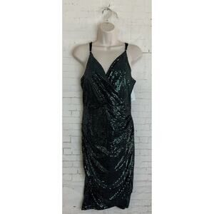 Grace Karin Green Shimmer Spaghetti Strap Deep V Bodycon Dress Size S